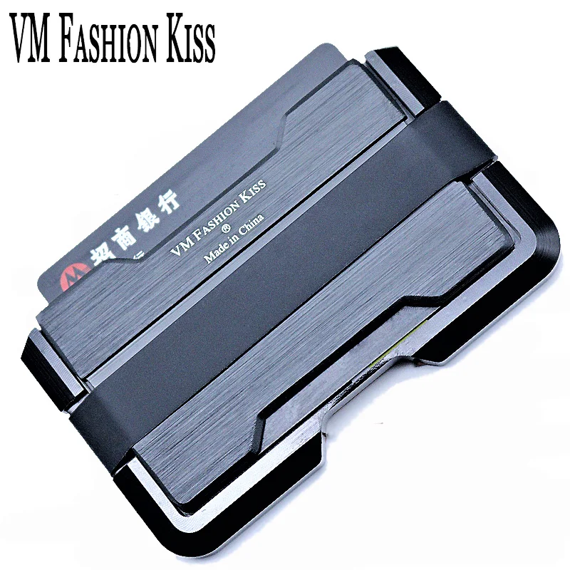 VM FASHION KISS 2018 Aviation Aluminum PU RFID Security Thin Metal Card Wallet Mini font b