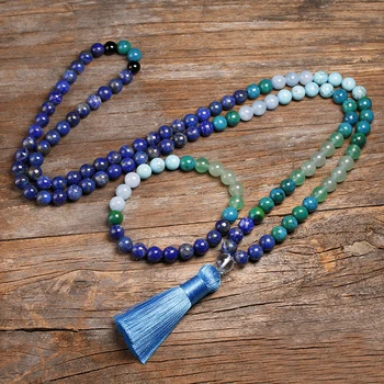 

Natural Lapis lazuli Stone Jewelry Sets Tigers Eye, 108 Beads Necklace Phoenix Stone with Chalcedony Bracelet Women Men Handmade