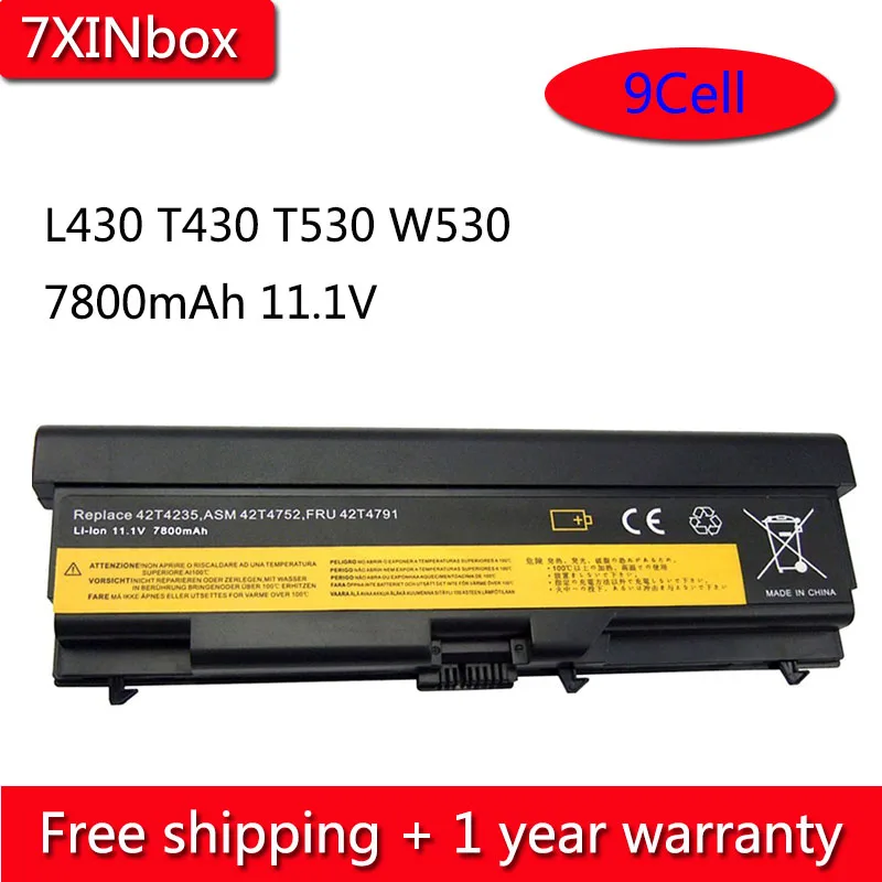 7 xinbox 9 ячеек 7800 мАч 42T4235 Батарея для lenovo ThinkPad L430 T430 T530 W530 42T4733 42T4731 42T4757 42T4753 42T4703 45N1001