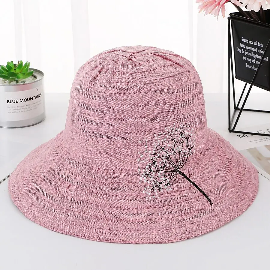 4 цвета хлопок Одуванчик вышивка для женщин Панама Модные тенты Рыбак шапки сезон: весна-лето шапки осень