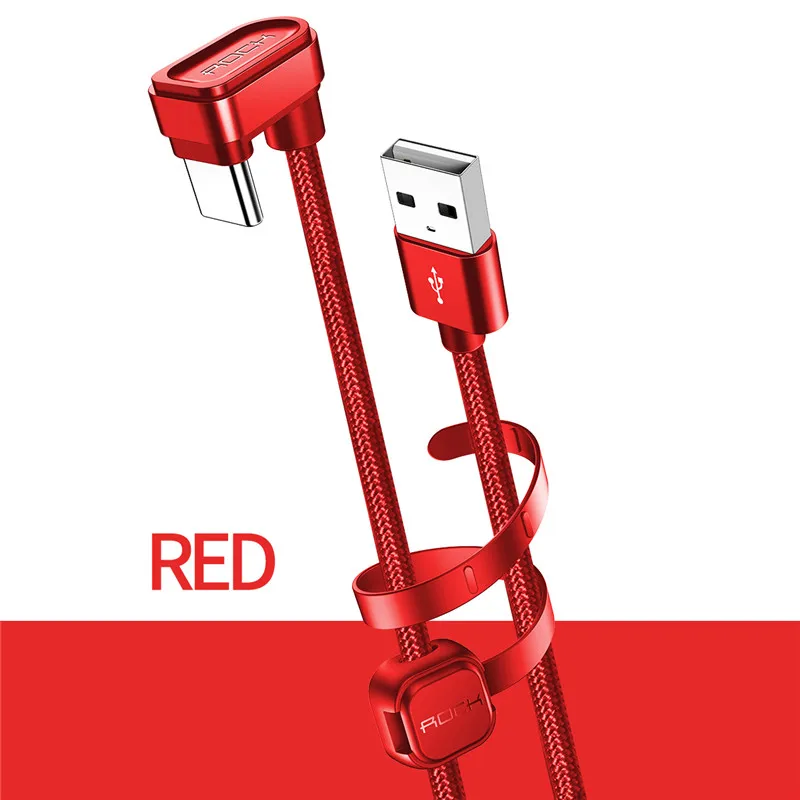 ROCK usb type C игровые Кабели Кабель usb type-c для Xiaomi Oneplus LG Nexus 5x huawei samsung Letv type c провод металлический нейлон - Цвет: Красный