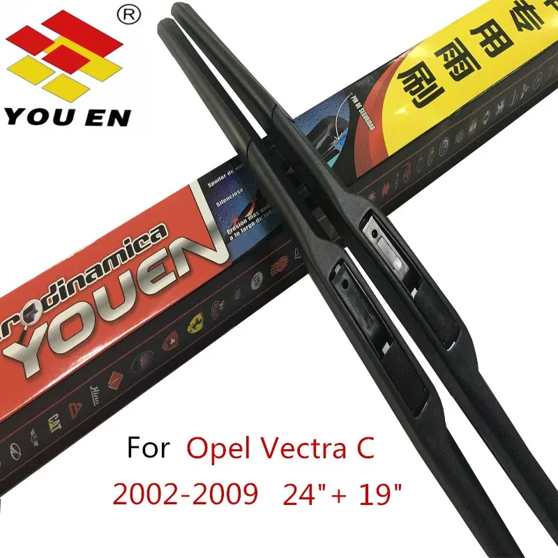 

YOUEN 24''+19'' Wiper Blades For Opel Vectra C 2002 2003 2004 2005 2006 2007 2008 2009 Windscreen Natural Rubber Car Accessories
