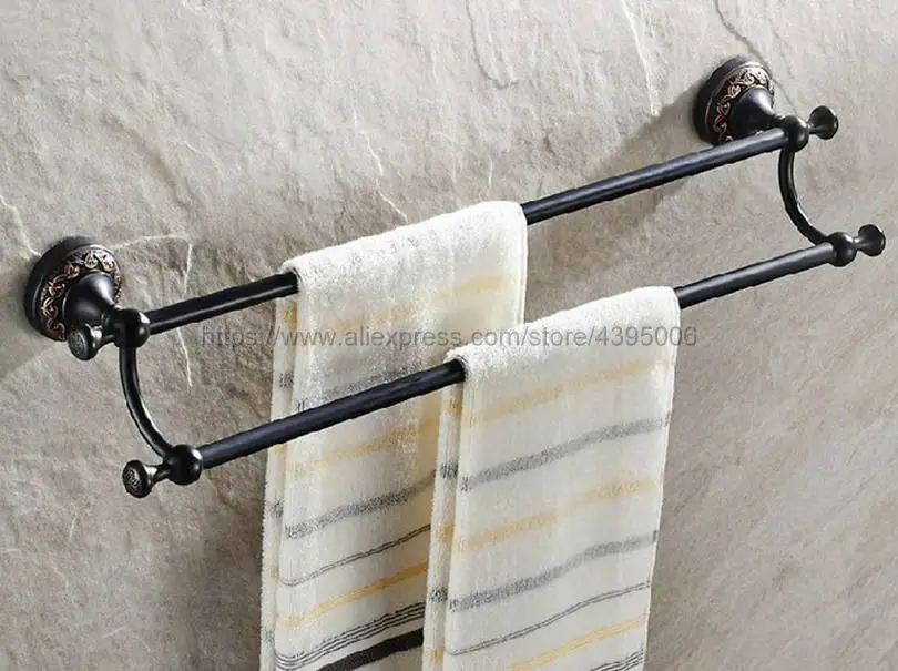 

Oil Rubbed Bronze Wall Mounted Double Towel Bars Towel Holder restroom Towel Rack Bathroom Accessories Bba462