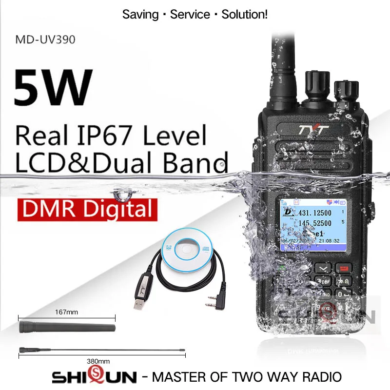 TYT MD-UV390 DMR радио gps водонепроницаемый IP67 рация обновление MD-390 цифровой радио MD UV390 двухдиапазонный УКВ TYT DMR 5 Вт - Цвет: No GPS-Program Cable