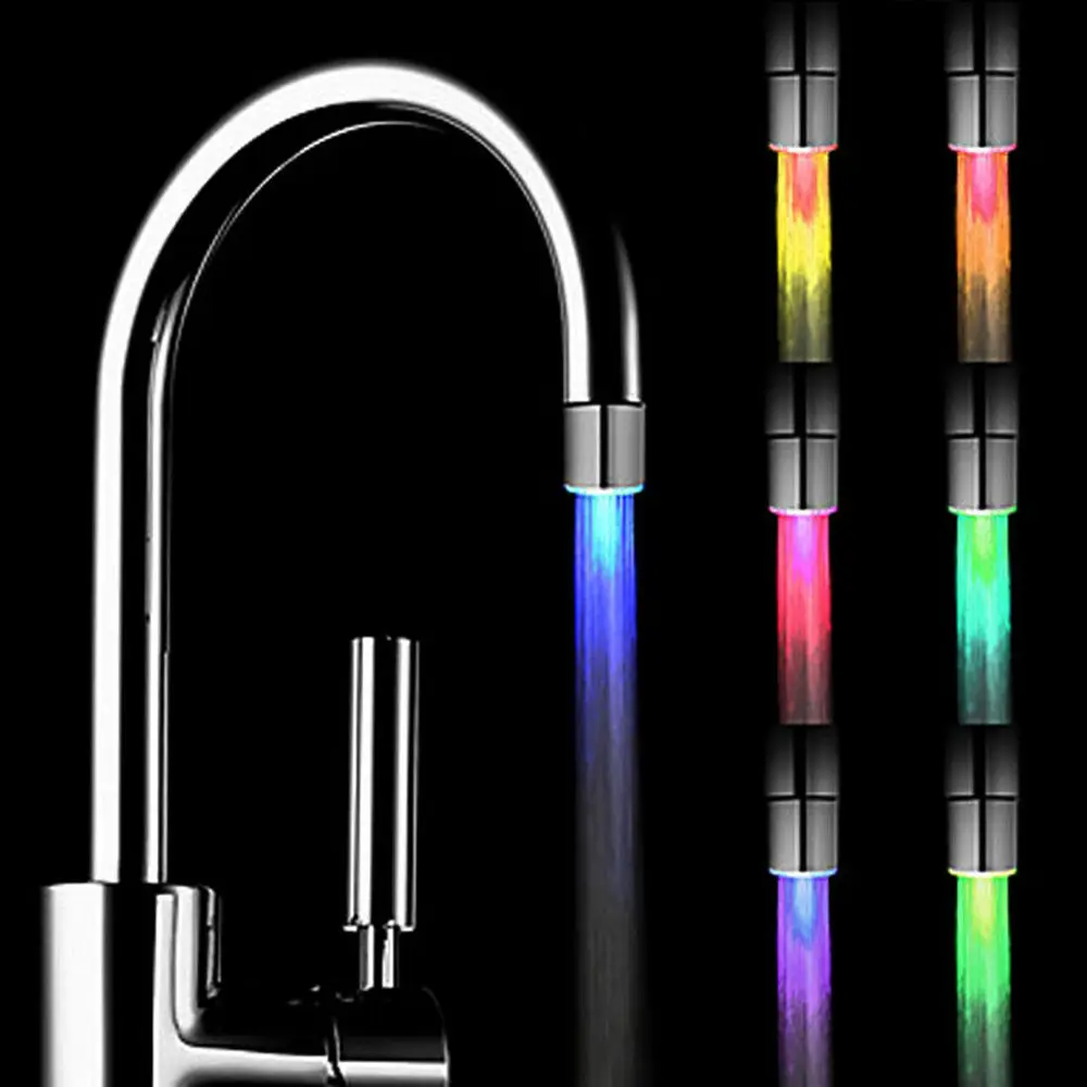 

1pc Glow LED Faucet Temperature Sensor Light RGB Shower Kitchen Water Tap
