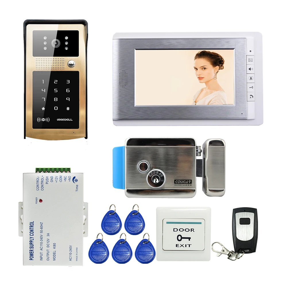 FREE SHIPPING 7 Video Intercom font b Door b font Phone System Golden Metal RFID Code