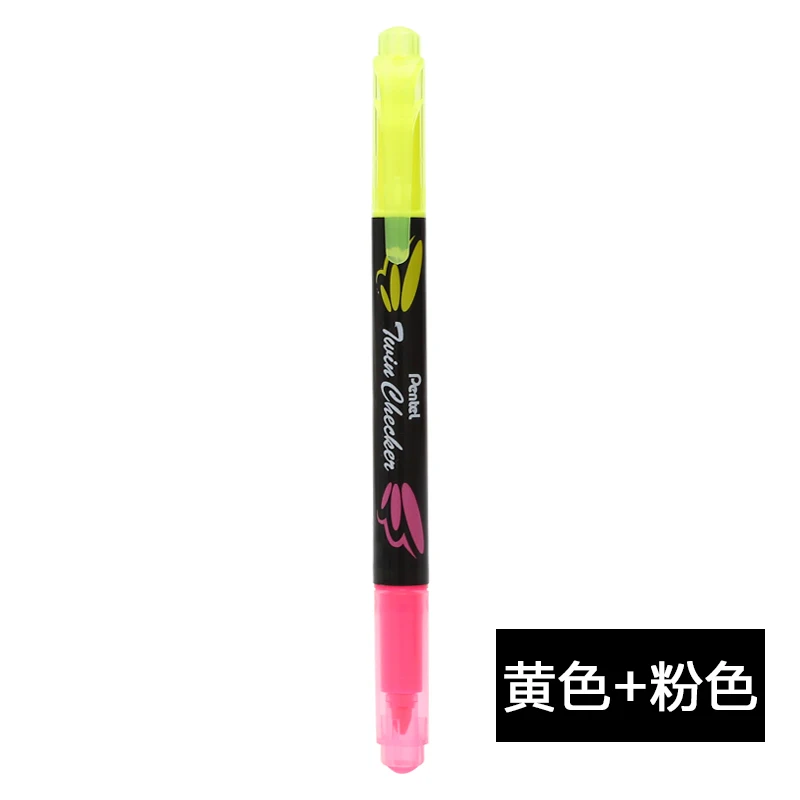 Pentel двухглавый хайлайтер Твин Checke Mark The Pen SLW8 - Цвет: yellow with pink