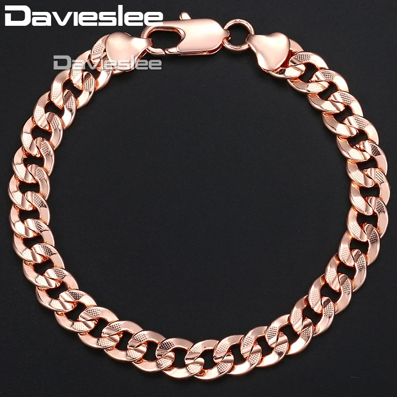 

Davieslee Hammered Curb Cuban Link Chain Men's Bracelet Silver Rose Gold Bracelet For Male Jewelry Wholesale Gifts 9mm DGBM95
