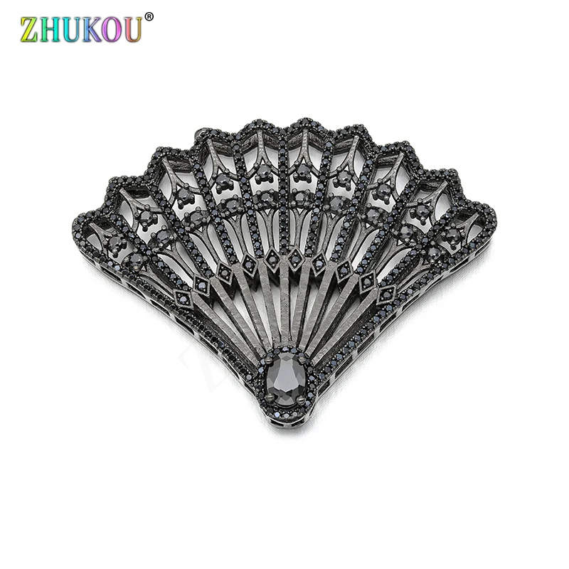 

56*42mm Brass Cubic Zirconia Fan Shape Charms Connectors DIY Jewelry Bracelet Necklace Making, Model: VS275