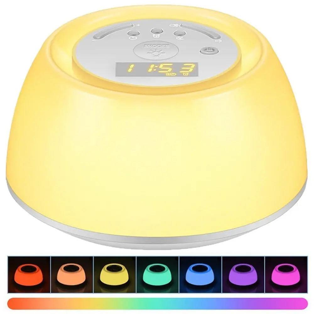 

LED Wake Up Light Alarm Clock Sunrise Simulation Digital Clock with Colorful Night Light Snooze Function USB Rechargeable Clock