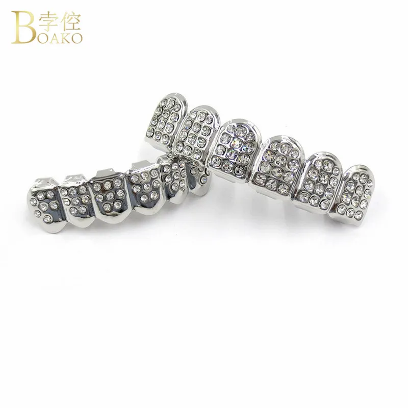 BOAKO хип-хоп золотые зубы Grillz Iced Out CZ зубы шапки верхние и нижние грили стоматологические рот панк вечерние зубные Рэппер Украшения для тела