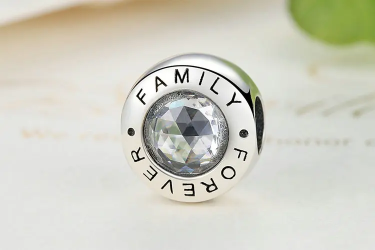 High Quality 925 Sterling Silver Family Forever Charm Beads Clear CZ Fit Original Pandora Charm Bracelet Authentic Jewelry Gift 13