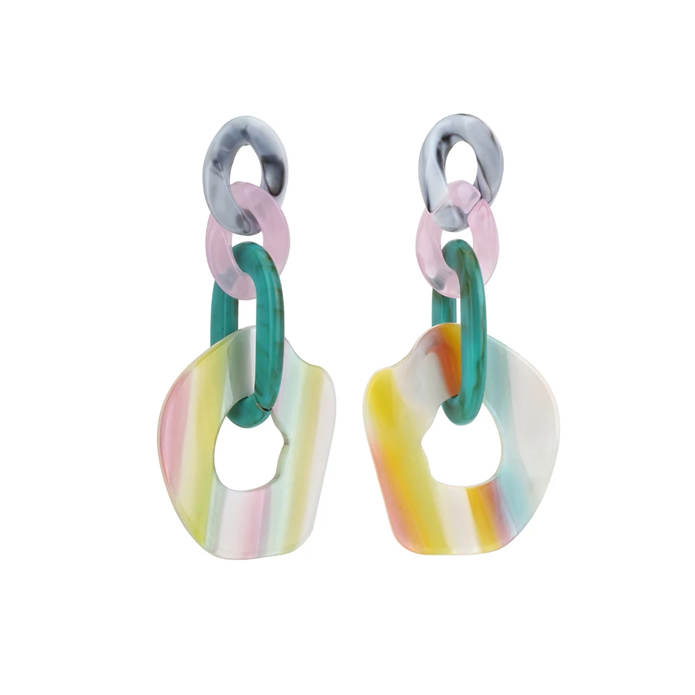 

2019 New Colorful Acrylic Dangle Earring for Women Gold Alloy Round Geometry Resin Statement Hanging Earring Za Brincos