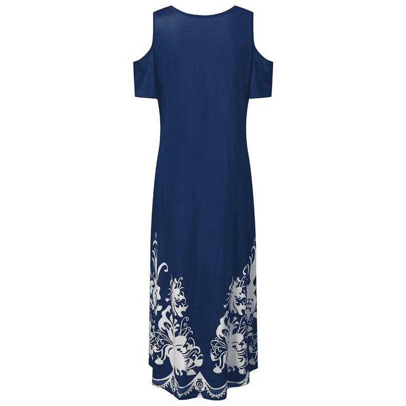 2019 New Summer Women Casual Plus Size Print Dress O-Neck Print Off-Shoulder Short Sleeve Waist Dress #E11 (15)