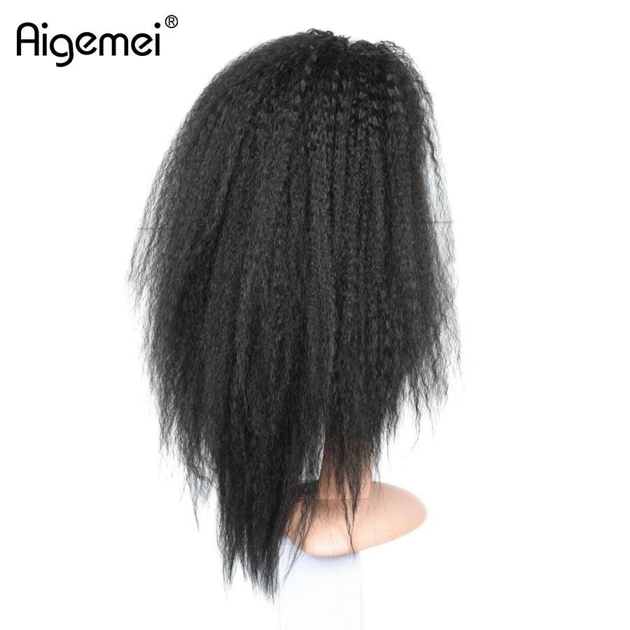 Aigemei Heat Resistant Lace Wig 18inch Top Quality Kinky Straight Synthetic Lace Front Wig