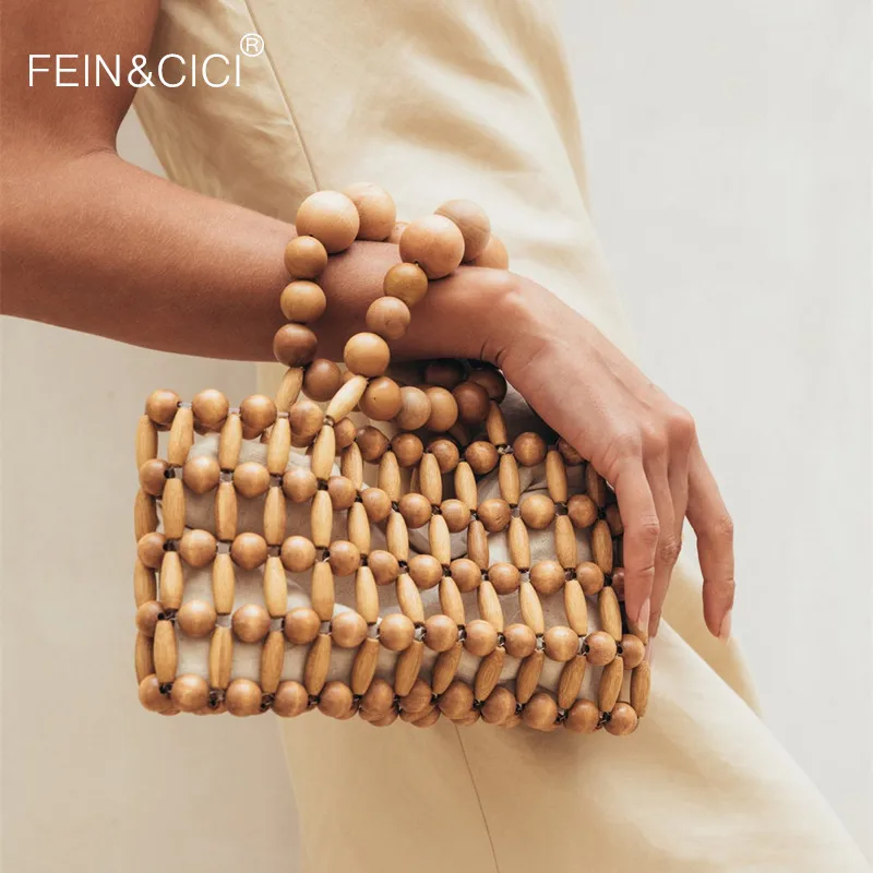

Wood pearls bag Bohemian beaded totes handbag women small party clutch purse 2019 new rattan beach bags drop shipping 2019