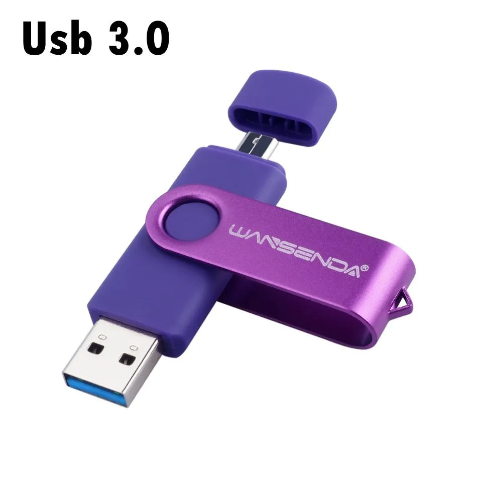 WANSENDA USB3.0 флеш-накопитель 256 ГБ 128 Гб 64 Гб OTG USB флеш-накопитель 32 ГБ высокоскоростной флеш-накопитель 16 ГБ 8 ГБ USB накопитель для Android/PC - Цвет: Фиолетовый