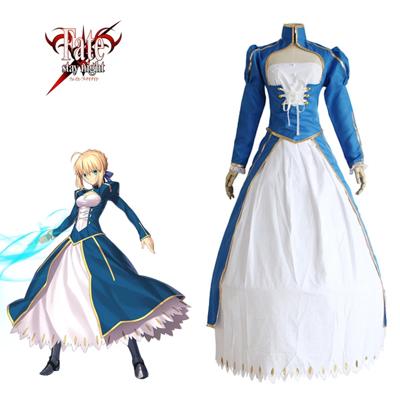 Голубое платье Saber косплей Fate Stay Night Zero U.B.W TE японское аниме для женщин Хэллоуин