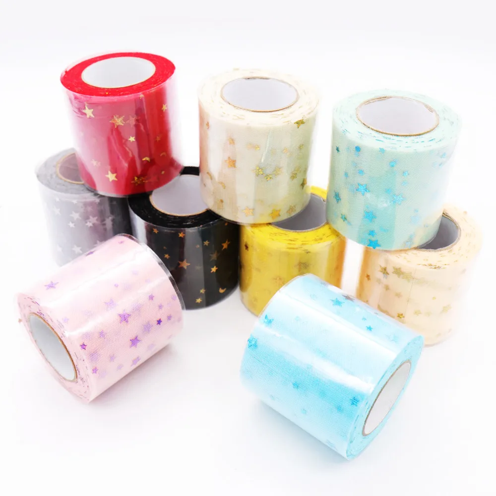 

6cmx25Yard Romantic star ,moon tulle roll wedding table decoration backdrop hanging diy decoration tulle party events diy fabric