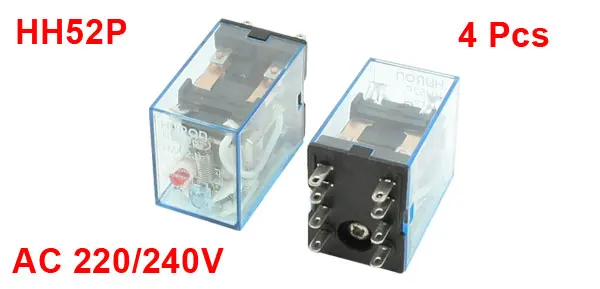 HH52P AC 220/240V Coil DPDT 8-Pin 8P Electromagnetic Power Relay 4 Pcs