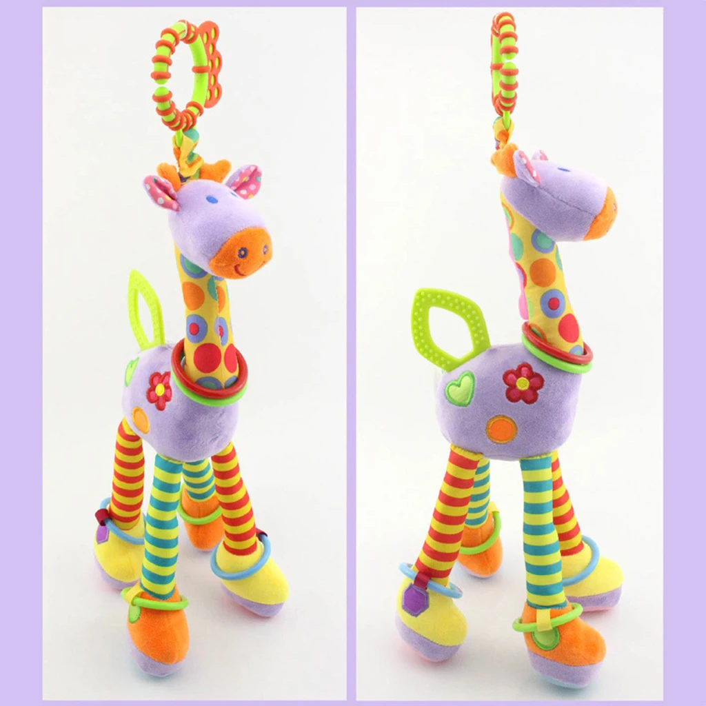 Plush Infant Baby Development Soft Giraffe Animal Handbells Rattles