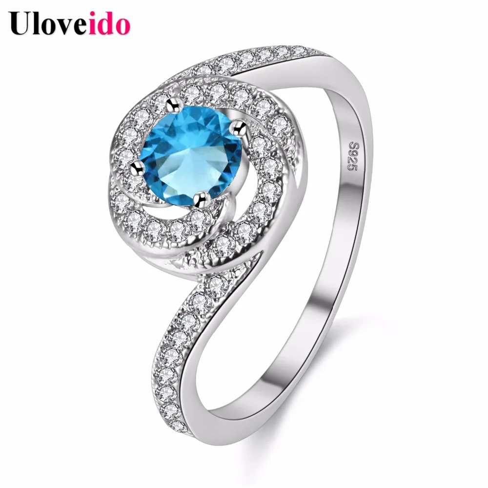 uloveido silver color rings for women crystal vintage ring with blue stone birthday gifts the most - Most Beautiful Wedding Rings uloveido silver color rings for women crystal vintage ring with blue stone birthday gifts the most - Most Beautiful Wedding Rings