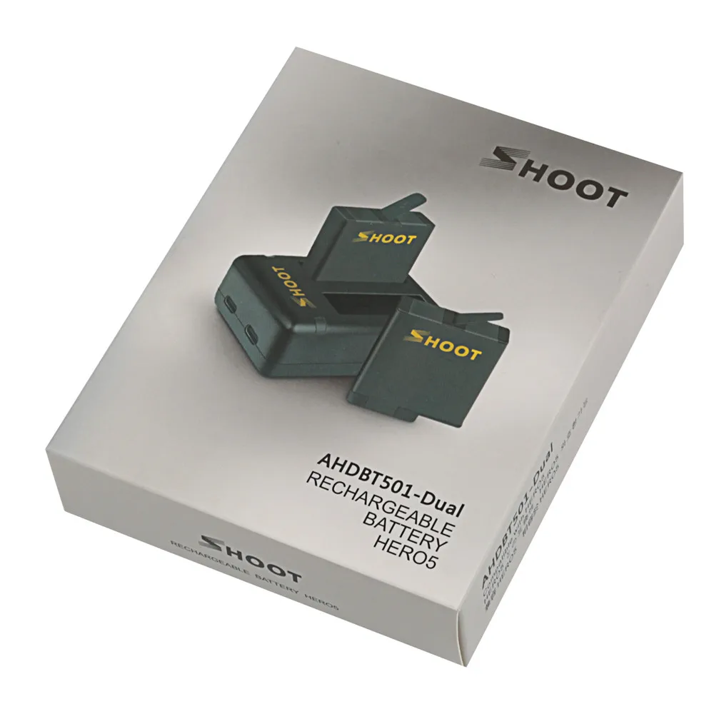 SHOOT Dual port зарядное устройство с 2 шт. 1220 мАч батарея для GoPro Hero 5 6 7 черный Cam для Go Pro Hero 7 5 изменение аксессуар