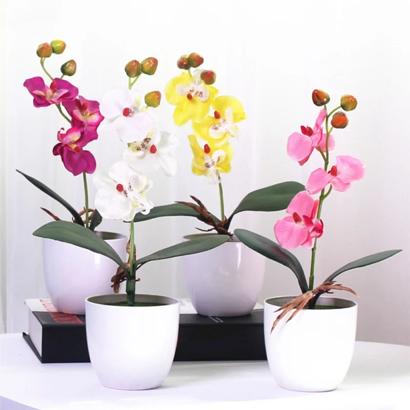 

1 Set Phalaenopsis Leaf Vase Gift Home Flower Bonsai Foam Artificial Potted Orchid Simulation +plastic Decor Z +