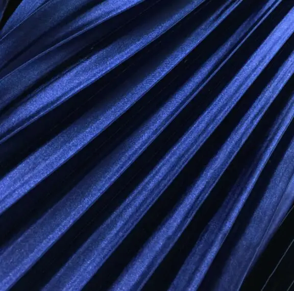 crinkled satin fabric shiny silky pleated solid Crushed Organ Folds Wrinkled Fiber Silk Satin breathable DIY skirt fabric - Цвет: Navy