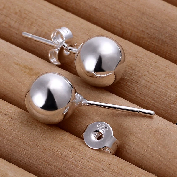 925 Silver Round 6/8/10mm Bead Stud Earrings for Women Girl Child Kids Jewelry Silver Earrings Wholesale