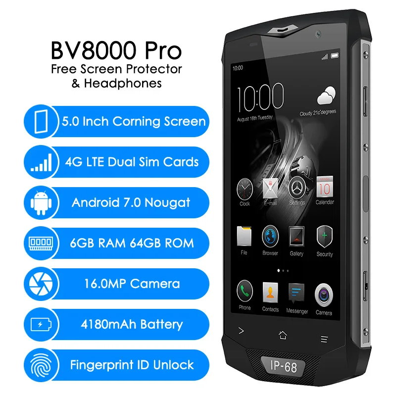 Blackview BV8000 Pro 4G LTE IP68 водонепроницаемый ударопрочный Смартфон Android 7,0 Восьмиядерный 6 ГБ+ 64 ГБ прочный телефон 16,0 Мп 4180 мАч NFC
