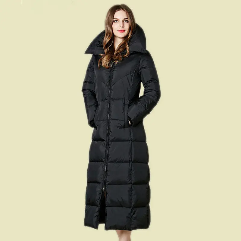 Зимняя женская куртка выше колена, длинное белое пуховое хлопковое пальто, утепленная черная парка с капюшоном, женская пуховая хлопковая куртка C3560