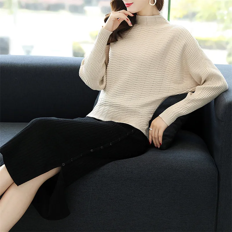 Best Price 2XL Brand Women Short Knit Sweater 2019 Fall Winter Sweater New Solid Color Bat-sleeve Sweater Loose Wild Bottoming Pullover 2XL