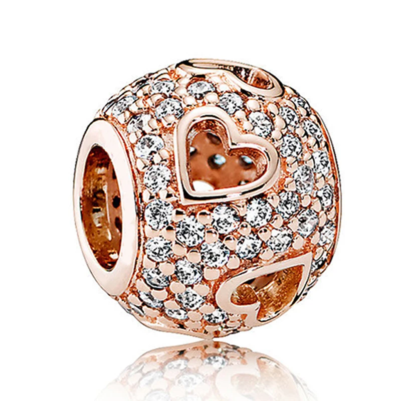 

Authentic 925 Sterling Silver Bead Charm Rose Openwork Tumbling Hearts With Full Crystal Beads Fit Pandora Bracelet Diy Jewelry