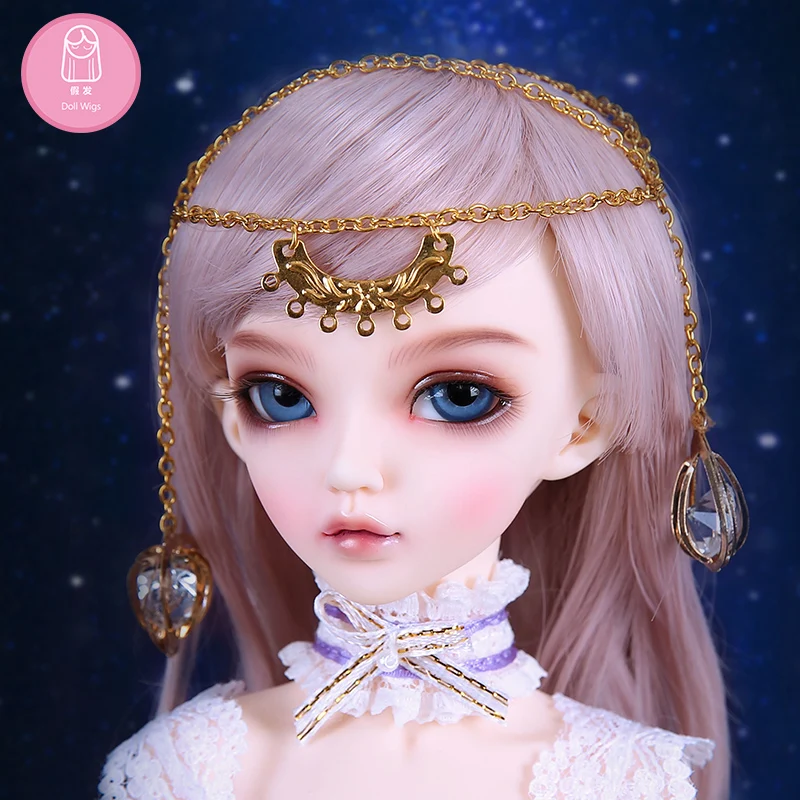 Beste Gratis Verzending BJD Pruik 1 4 Lange Krullend Bang Hoge Temperatuur Haar Roze Feeën Voor Minifee Luts Meisje Pop luodoll
