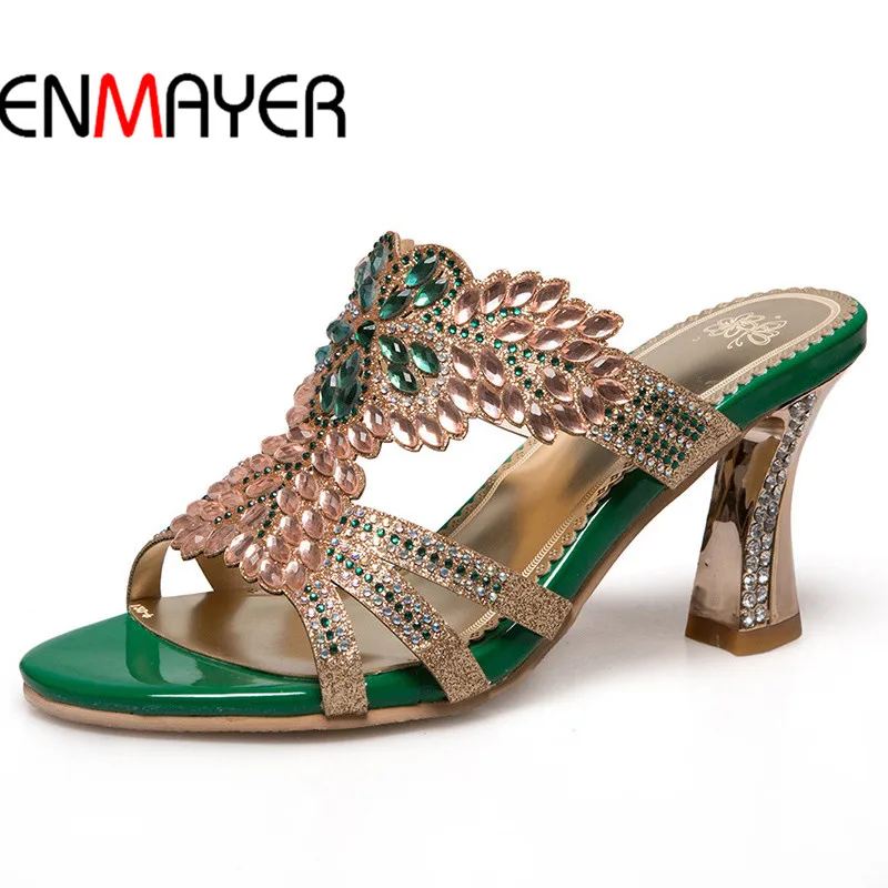 

ENMAYER Supper High Heels Summer Sandals Open Toe Chaussure Femme Gladiator Sandals Women 2017 Plus Size 34-43 Green Golden Shoe