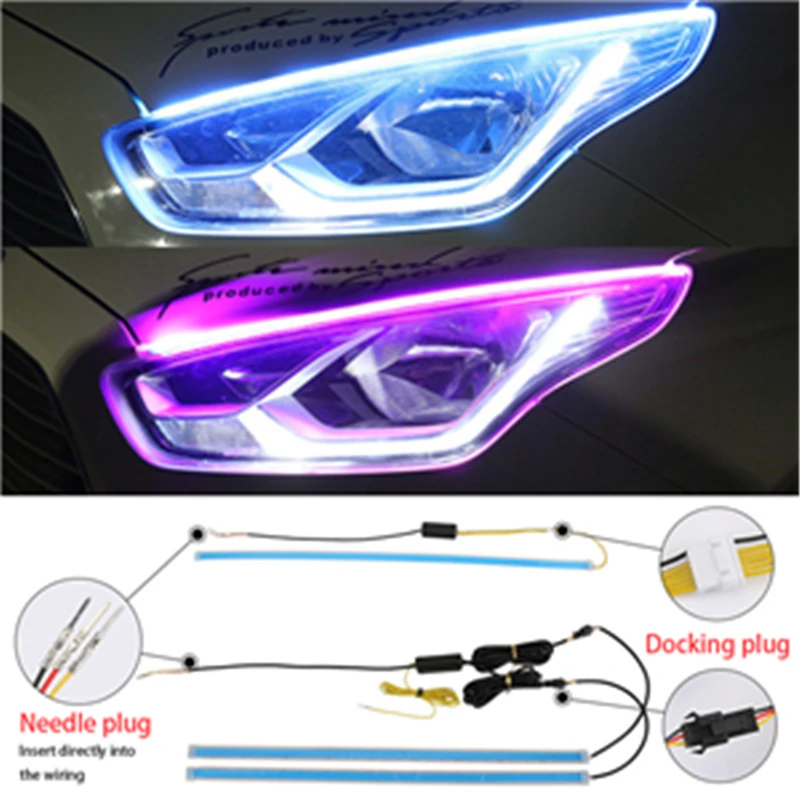 

2pcs Car RGB LED Strip Light DRL Running Auto Refit Daytime with Remote Control Flash Turn Signal Guide Strip Headlight Assembly