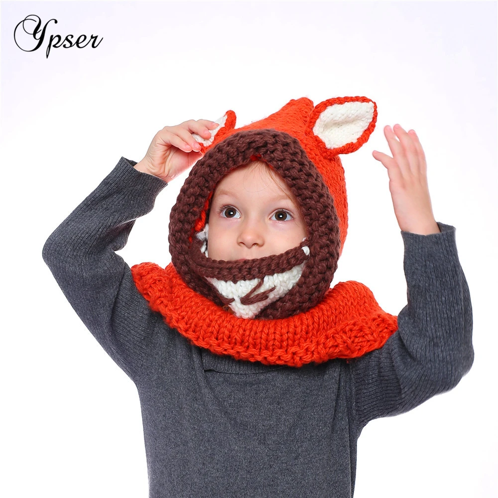 

Ypser Child Animal Fox Hat with Scarf Buttons Kids Unicorn Scarf Cap 2 in 1 Children Warm Knitted Beanie Bonnet Cap