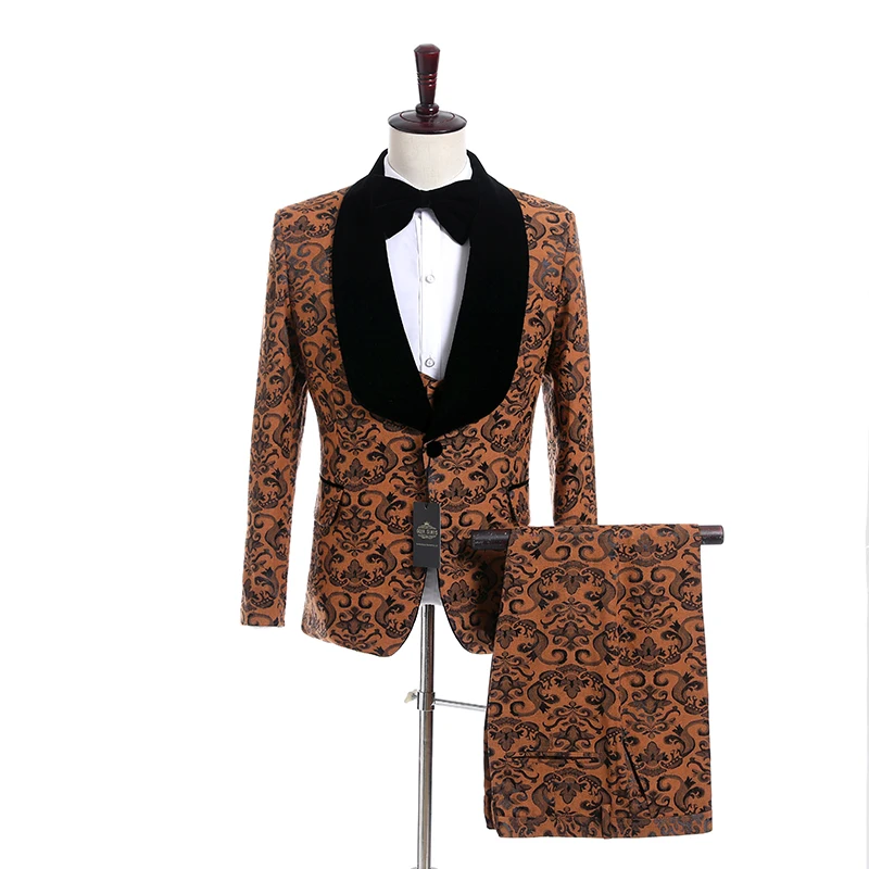 

New Style Groomsmen Shawl Lapel Groom Tuxedos One Button Men Suits Wedding Best Man Blazer ( Jacket+Pants+Bow Tie+Vest ) C134