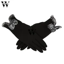 Женские зимние перчатки элегантные теплые плюшевые перчатка с бантом рукавицы из кашемира полный палец перчатки