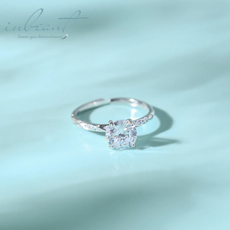 Inbeaut горячая Распродажа 925 серебряное круглое Сверкающее кольцо с цирконом тонкая фигура принцесса свадебные кольца для женщин украшения для помолвки