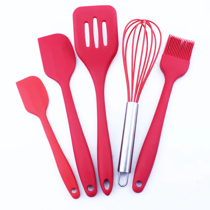 5PCS Silicone Utensil Oil Brush Set Spoon Ladle Scoop Spatula Kitchen