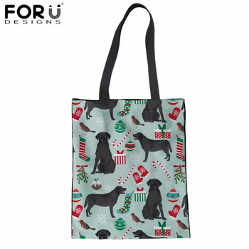 

FORUDESIGNS Cloth Bag Black Labrador Print Canvas Bag for Shopper Women's Reusable Shopping Bag Fashion Eco Bag Grocery Bolsa