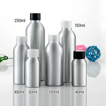 

100PCS A Lot Portable travel cosmetic makeup aluminum silver refillable bottle 120ml with plastic cap