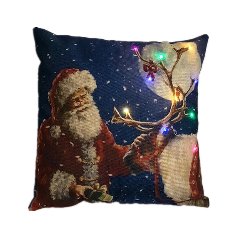 Новогодняя светодиодная льняная Рождественская наволочка для подушки, простая декоративная наволочка, винтажная домашняя наволочка 45x45 см