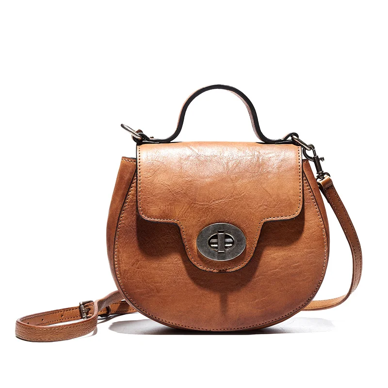

2019 casual first layer of cowhide messenger bag fashion bags lockbutton flip women's small bag