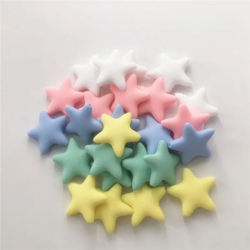 

Chenkai 50pcs BPA Free Loose Silicone Star Chewing Teether Beads DIY Baby Shower Pacifier Dummy Nursing Sensory Toy candy color