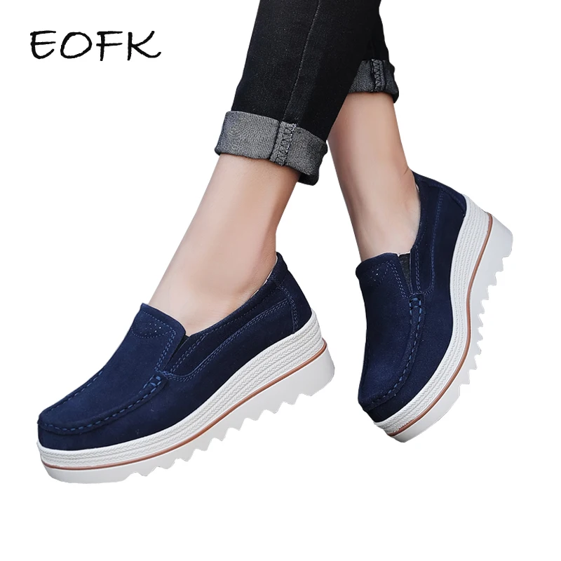Vente EOFK Nouveau Printemps Automne Mocassin Femmes Appartements En Daim Véritable Chaussures en cuir Lady Mocassins Glissement Sur La Plate Forme Femme Mocassins