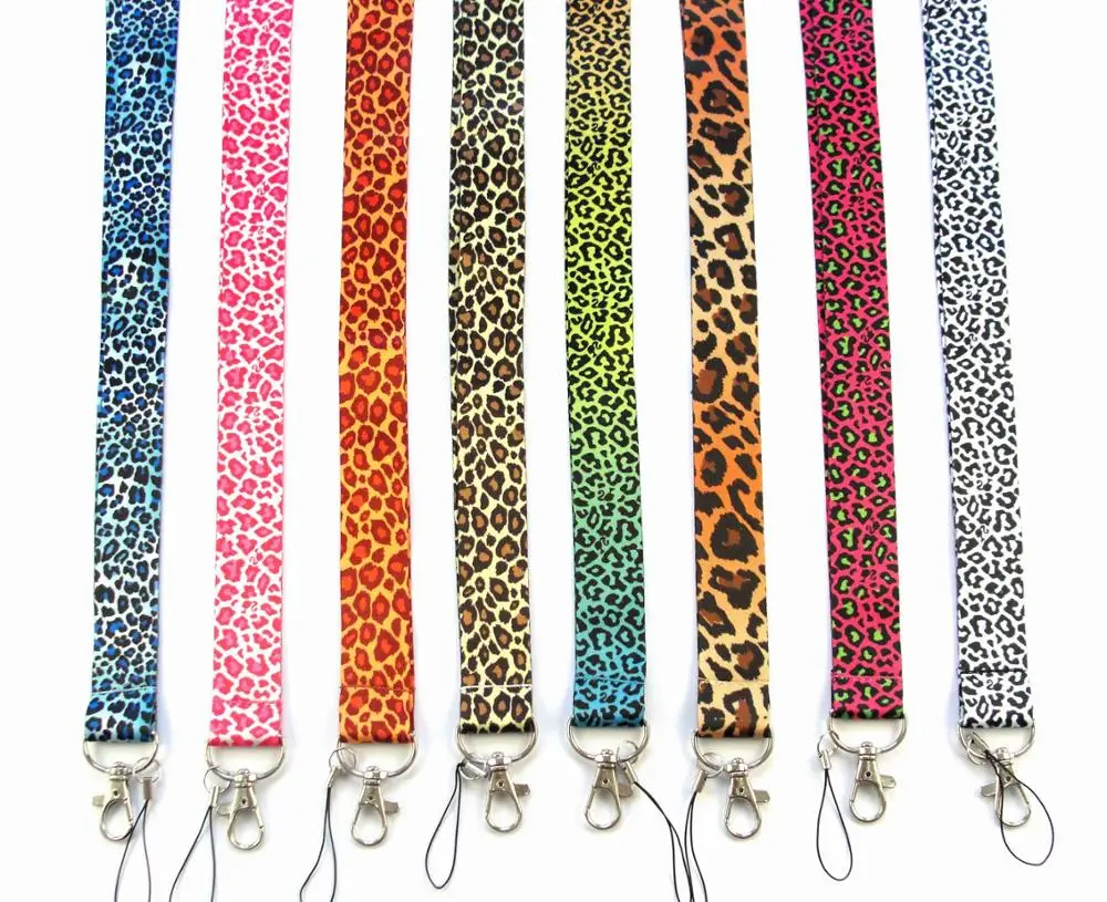 200 Pcs Leopard Print Lanyard ID badge Holders Sport neck strap keychains Wholesale Free Shipping