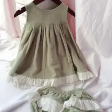 Коллекция года, летнее платье принцессы для девочек в Испании хлопковое удобное милое платье без рукавов и штаны, комплекты детской одежды, vestidos Y1278